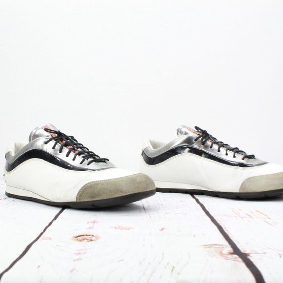 Prada White Leather Lace Up Low Top Casual Sneakers Shoes Size 8 - Picture 3 of 9